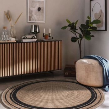 Tapis jute rond noir et beige