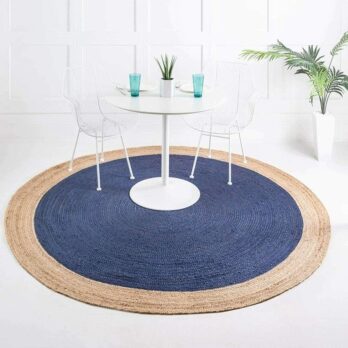 Tapis rond jute bleu