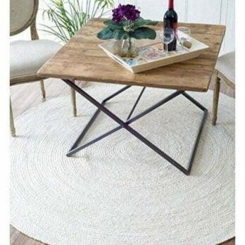 Tapis rond jute et blanc