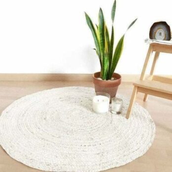 Tapis rond jute et blanc