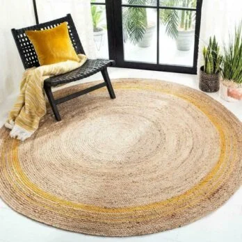 Tapis rond jute et doré