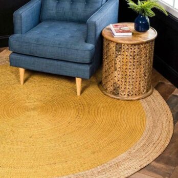 Tapis rond jute jaune