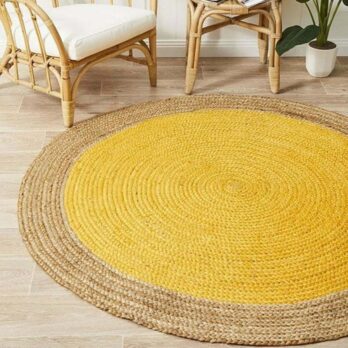 Tapis rond jute jaune