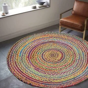 Tapis rond jute multicolore